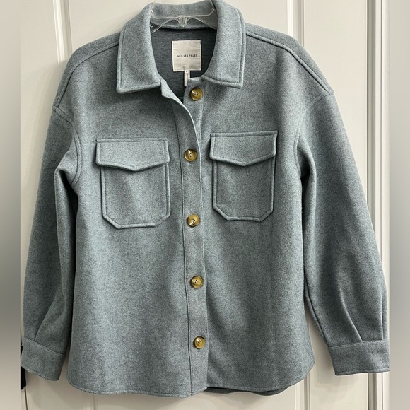 Avec Les Filles Relaxed Boyfriend Shacket Button Down Shirt Jacket Size S New - Picture 1 of 13